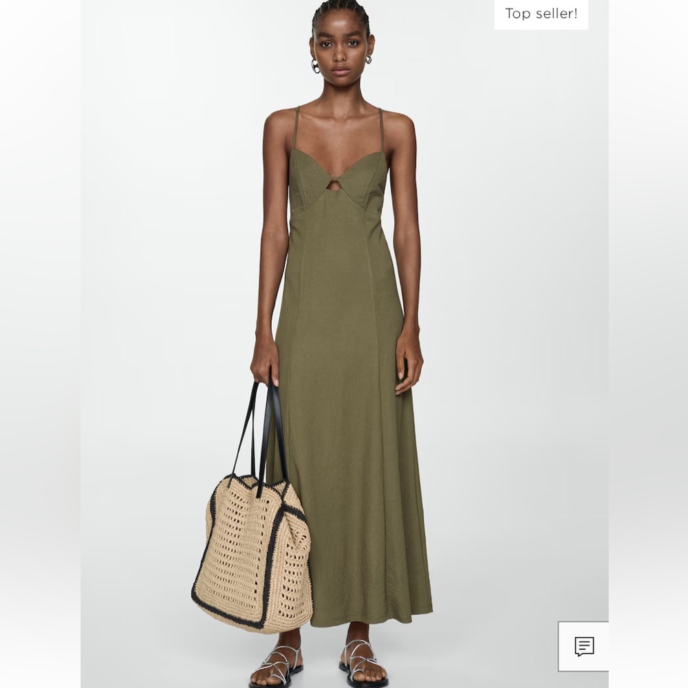 Mango Olive Green Maxi Dress Size 8